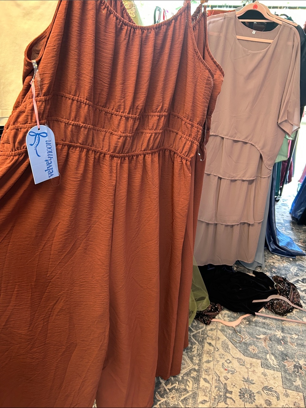 Velvet Heart Rust Brown Midi Jumpsuit